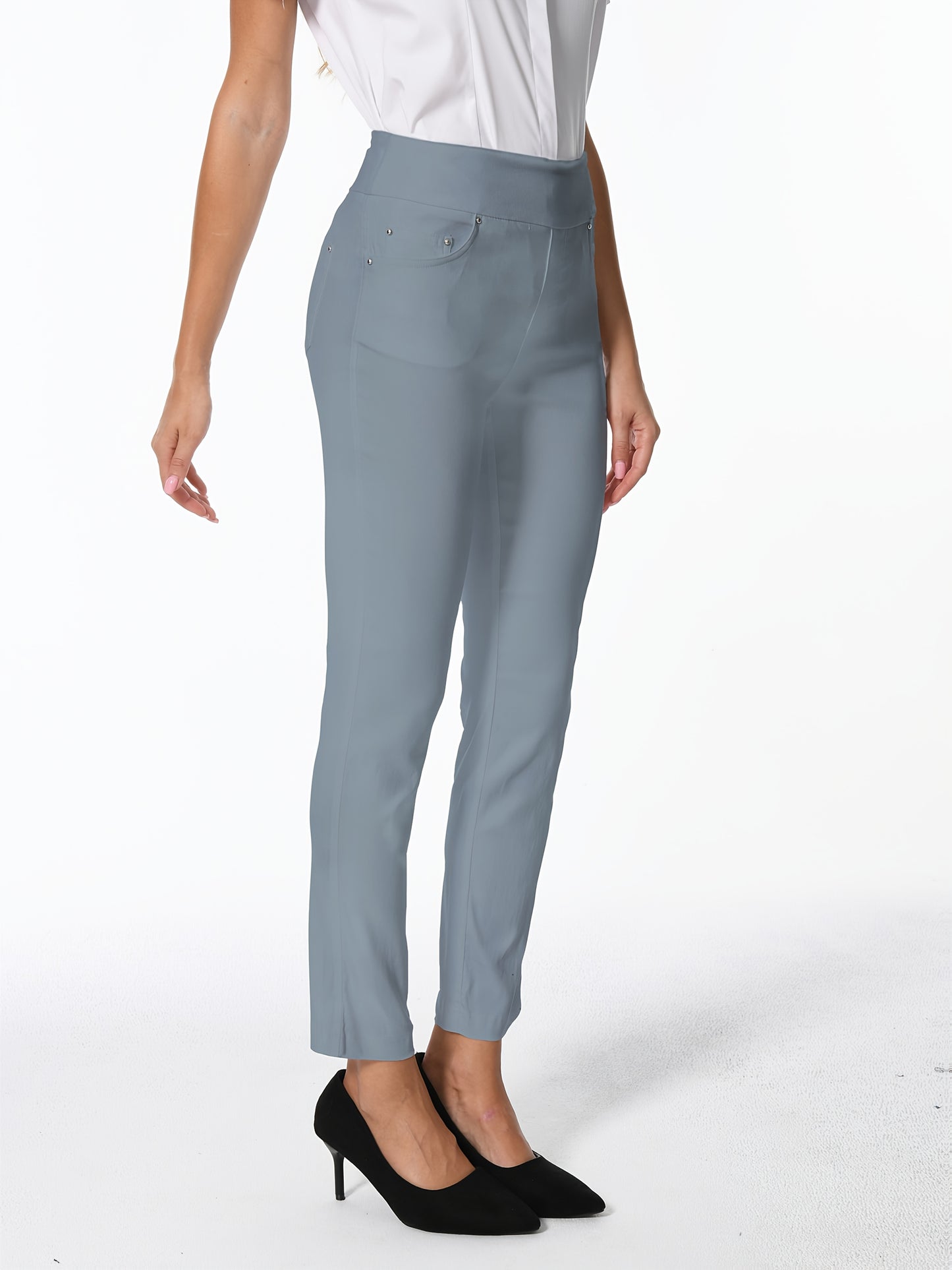 Women's High Waist Dress Pants Stretchy Straight Leg Slim Fit Work Slacks with 5 Pockets, Elegant Office & Casual Wear