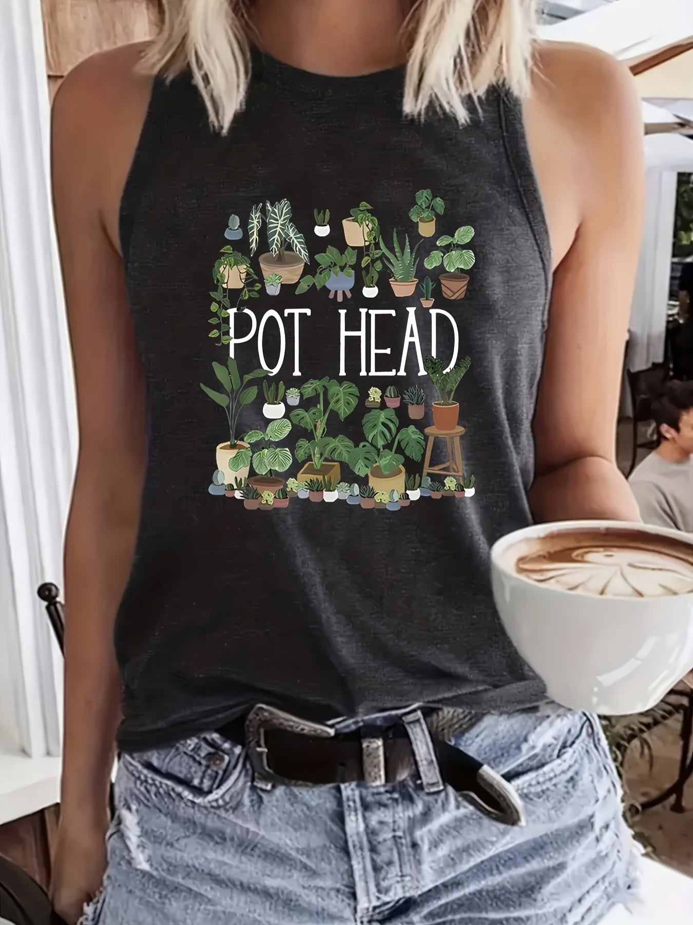 Women's Casual Sleeveless Summer Tank Top - Opaque Crew Neck Blouse with Letter Print & Medium Stretch, Spring Summer Fall Layering Piece, Machine Washable Non- Shirt for Beach, Office, Casual Attire - Comfortable Fit & Easy Care