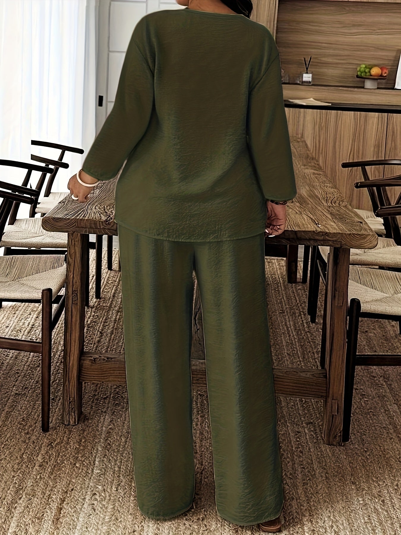 Plus Size, Autumn And Winter New Style, Plus Size Women's Casual Long-sleeved Shirt And Loose Pants 2pcs Set