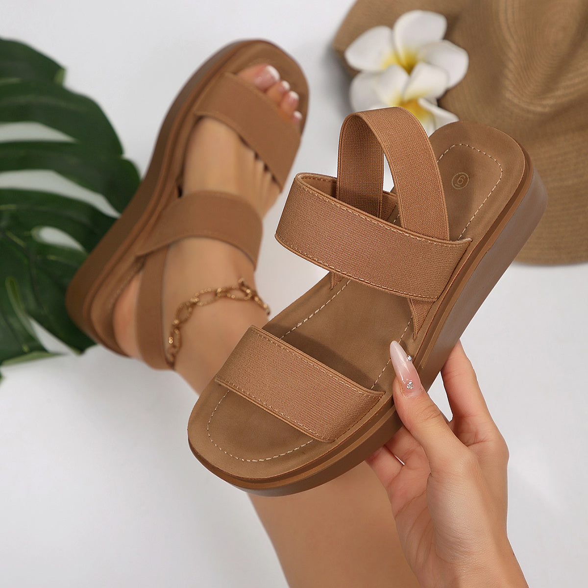 Women's Platform Wedge Sandals Slip-Resistant Height Increase Thick Platform Sole with Ankle Strap Round Toe Sole & Cushioned Insole Suitable for Vacation, Casual Attire, Casual Athletic Footwear - Non-Slip Summer Shoes, Women Shoes