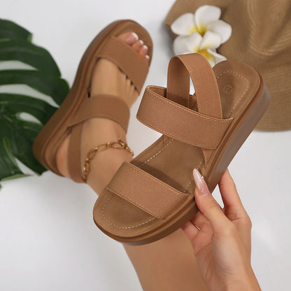 Women's Platform Wedge Sandals Slip-Resistant Height Increase Thick Platform Sole with Ankle Strap Round Toe Sole & Cushioned Insole Suitable for Vacation, Casual Attire, Casual Athletic Footwear - Non-Slip Summer Shoes, Women Shoes