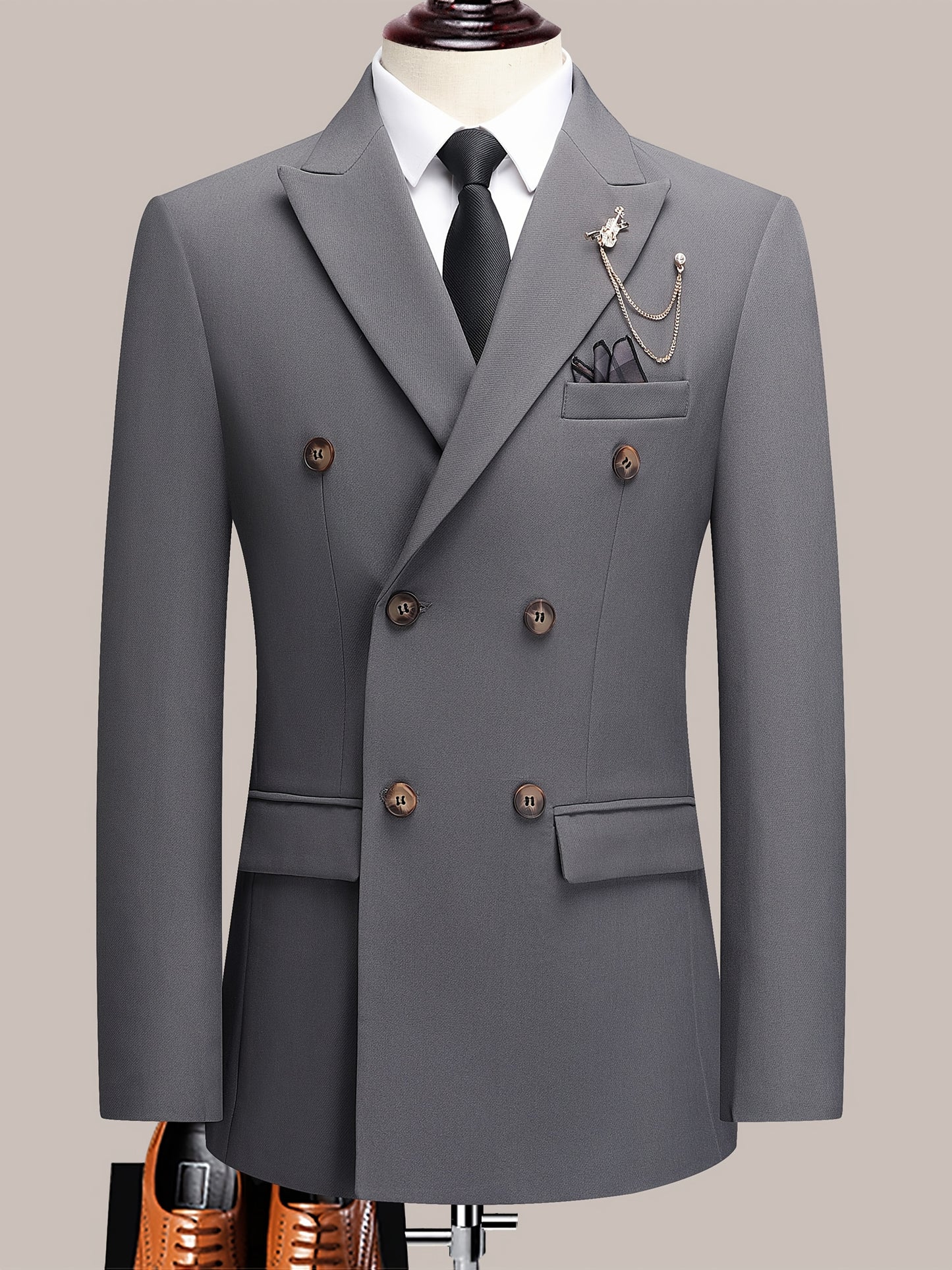 Latest Men's Solid Color Suit Two-Piece Suit Peaked Lapel Double-Breasted Four Seasons Men's Business Suit Formal Business Casual Wedding Dress