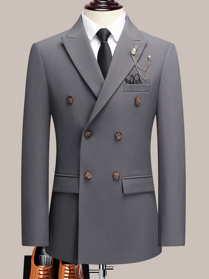 Latest Men's Solid Color Suit Two-Piece Suit Peaked Lapel Double-Breasted Four Seasons Men's Business Suit Formal Business Casual Wedding Dress
