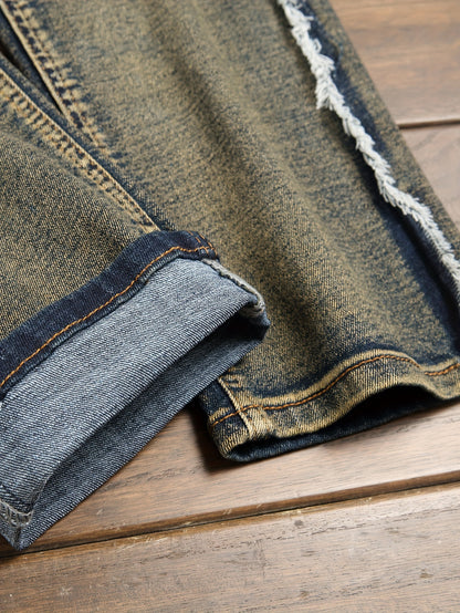 New Type Of Patch Holes Flow Fashion Fried Dyeing Elastic Men Casual Jeans