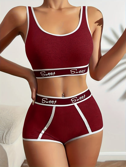 1 Set of Underwear Set with Women'S Letter Print, Dopamine Vest Bra, American Sports Underwear, Breathable Solid Sports Bra And Underwear, Push Up Bra And Underwear Underwear Set