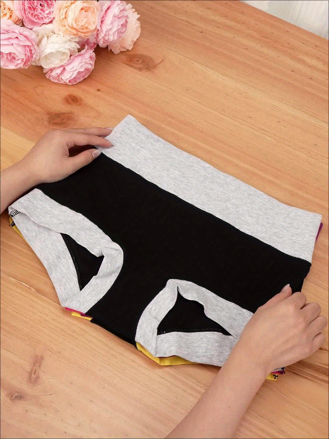 8pcs Women's Boyshorts High Waist Briefs, Boxer Briefs, Soft, Comfortable, Contrast Color, Light Tummy Control