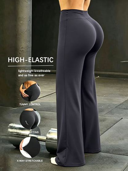 Women'S High-Waist Wide-Leg Pants, Summer Quick-Dry Pants, Casual Sports Long Pants With Elastic Waistband, Loose-Fit Solid Color, Spring/Summer New Arrival Women'S Casual French-Style Comfortable And Fashionable
