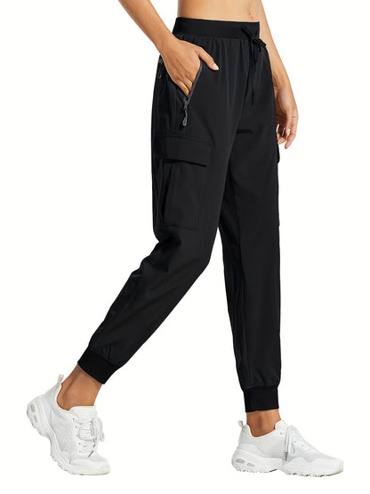 Women'S Cargo Joggers Hiking Pants Lightweight Quick Dry Camping 50+ Zippered Pockets