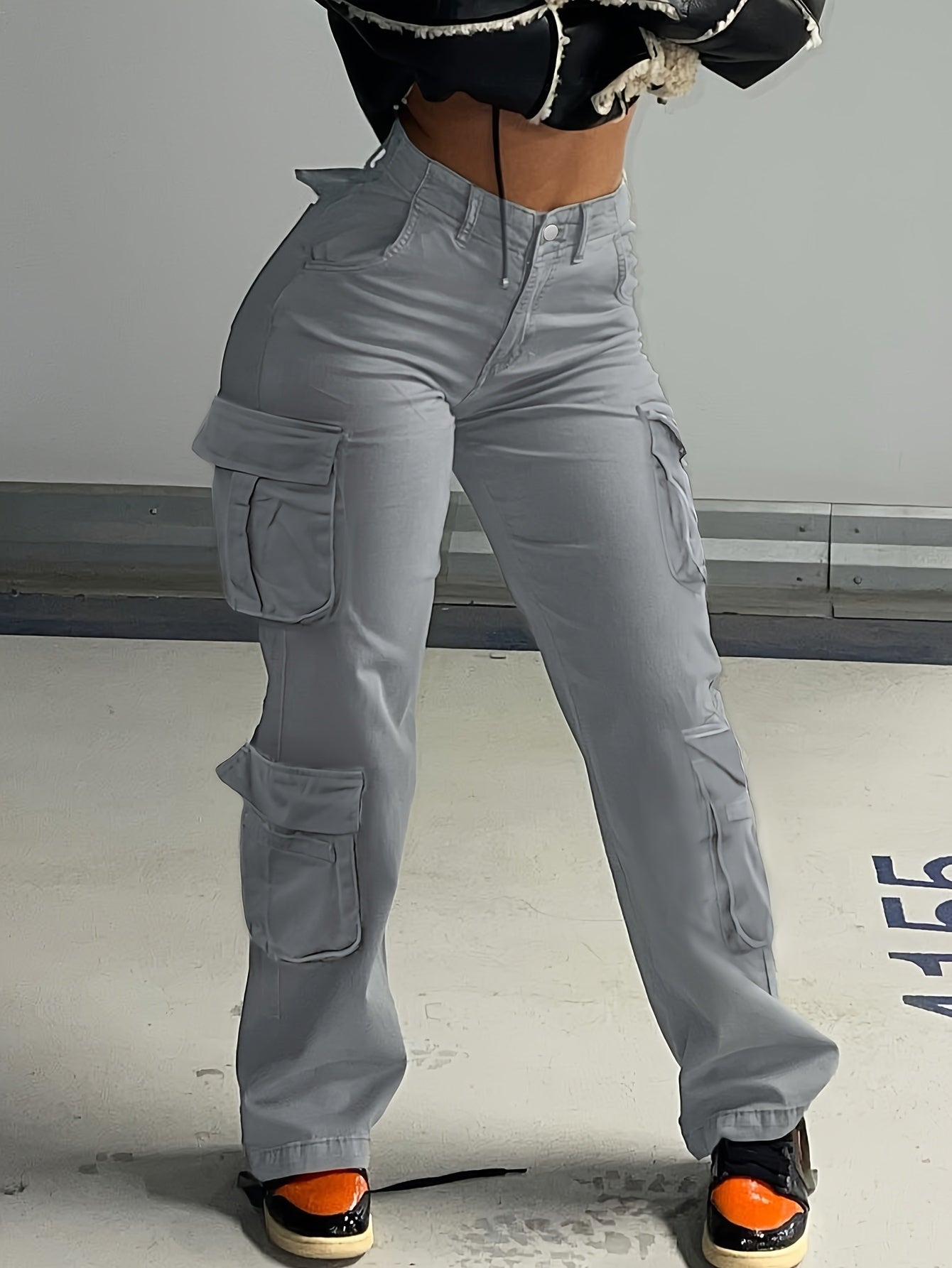 Street Hip-Hop Style Low Waist Multi Pocket Workwear Casual Denim Workwear Pants