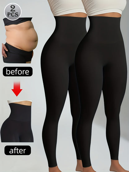 2 Pair of Women's High-waisted Shaping Pants with Great Elasticity That Helps Smooth and Shape the Waist and Abdomen, Making Them Look Flatter and Firmer. Commonly Worn in Daily Life or on Special Occasions.