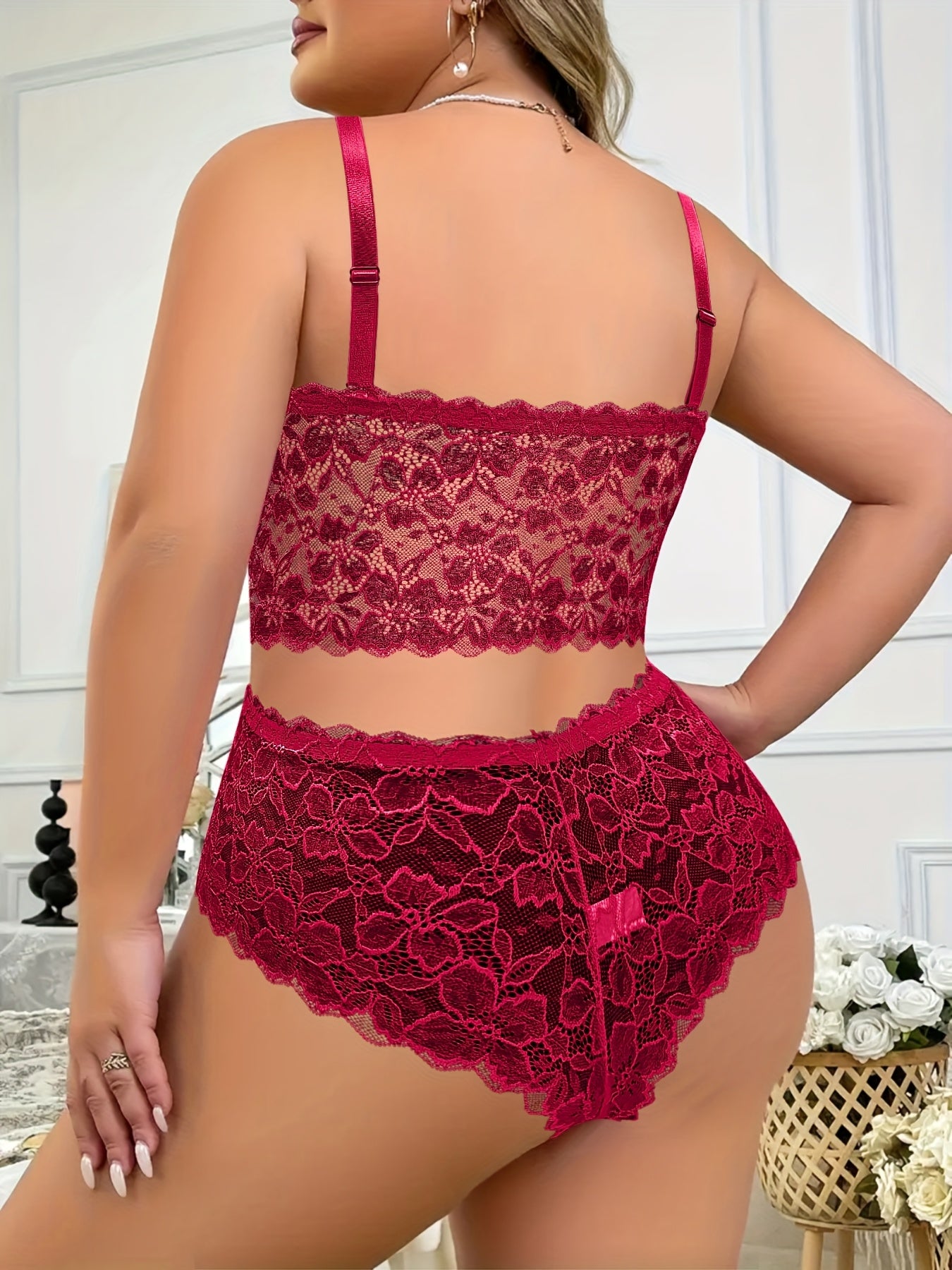 2pcs Set: Plus Size Women's Camisole & High-Waisted Panty Set