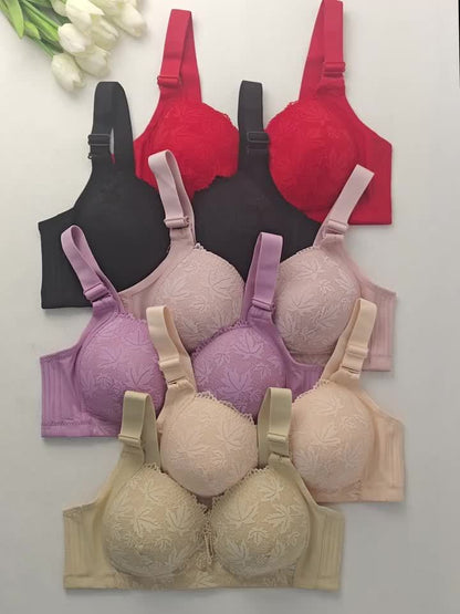 5pcs, Patterned, Adjustable, Gathered, Bra