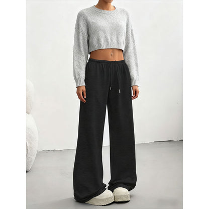 2pcs Women's Casual Wide-leg Pants with Elastic Waistband and Pockets - Elastic, Loose-fitting, Solid Color (black and Gray), Suitable for All Seasons, Comfortable Clothing | Loose Pants | Medium Elastic, Women's Jogging Pants/ Sweatpants/ Training