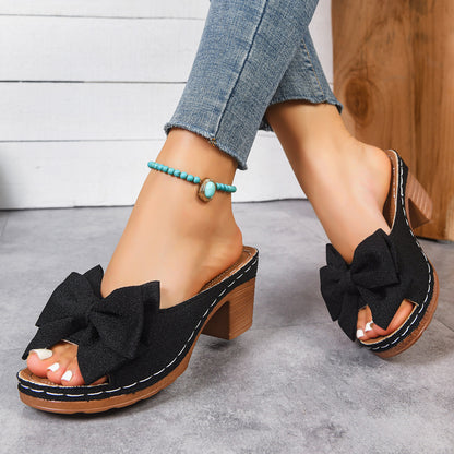 [Summer Heel Sandals] New Summer High Heel Sandals| Soft Bow-Backed Flat Sandals| Round-Toe Open-Toed Fashion Slippers for Women