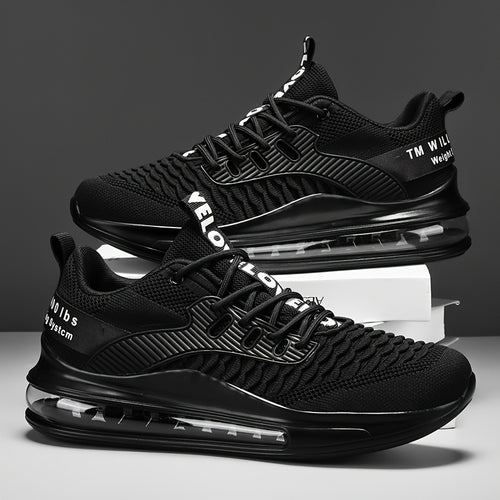 Men's Trendy Solid Woven Knit Breathable Blade Type Sneakers, Comfy Non Slip Lace Up Shoes for Men's Outdoor Activities, Spring, Casual, Movement Style, Leisure Style, Street Style, Four Seasons
