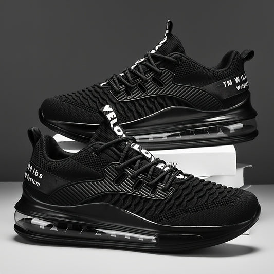 Men's Trendy Solid Woven Knit Breathable Blade Type Sneakers, Comfy Non Slip Lace Up Shoes for Men's Outdoor Activities, Spring, Casual, Movement Style, Leisure Style, Street Style, Four Seasons