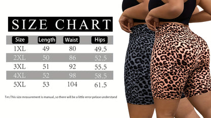 PLUS Size High Waist Leopard Print Sport Shorts With Side Pocket - Spring Summer New Arrivals