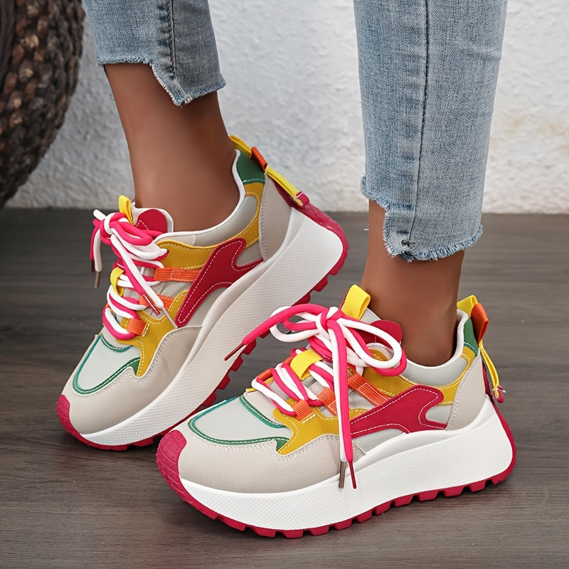 New Breathable Color-blocking Dad Shoes 2025 Spring And Summer Trendy Sports Shoes Thick Sole Heightened Outdoor Street Photography And Leisure, Women Shoes, Sneakers
