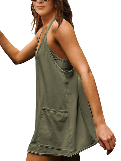 Women'S Summer V-neck Spaghetti Strap Sleeveless Dress