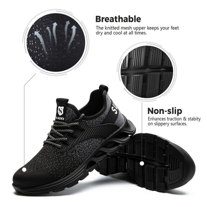 Men Women Steel Toe Sneakers Work Shoes Lightweight Comfortable Shoes Slip-Resistant Composite Toe Shoes for Construction