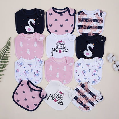 Baby Bib - 12-pcs Adjustable 12pcs Bibs