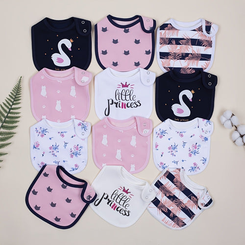 Baby Bib - 12-pcs Adjustable 12pcs Bibs