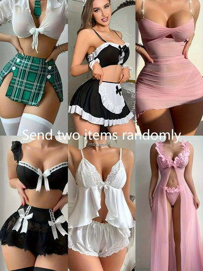 Servant Costume, Sexy Lingerie Set, Halloween Cosplay Outfit, Bow Tie See-Through Dress, Adult-Themed Party Attire, Lace-Belted Pajamas, Floral-Print Short Skirt, Nurse Uniform Cosplay, Outfit Cosplay, Random Surprise Gift Pack