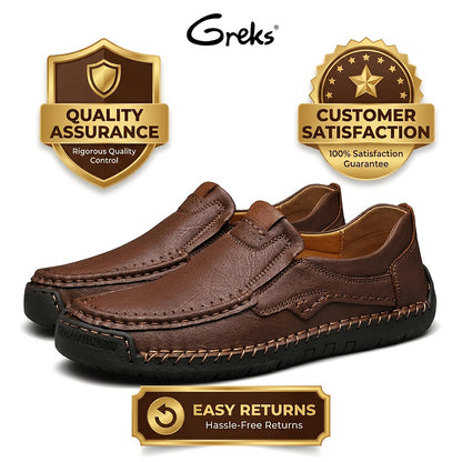 GREKS New Hand-Stitched Men's Outdoor Casual Shoe Slip-On Flat Shoe Spring Low-Cut Breathable Plus Size Loafers