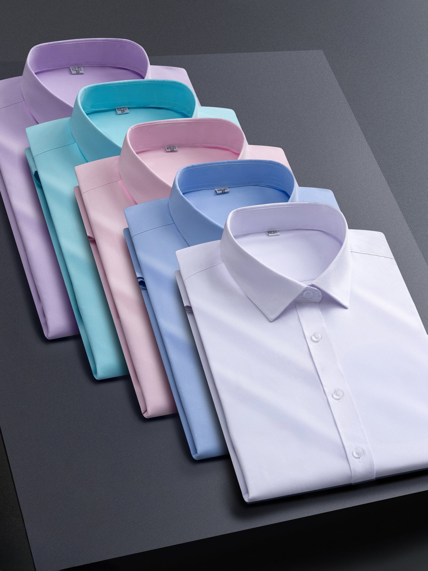 5pcs Men's Stretch Long Sleeve Dress Shirts - Solid Color Business Casual & Formal Shirts, Wrinkle-Resistant & Easy-Care, Regular Fit for Office, Wedding
