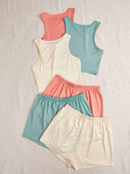 Six-piece Set of Candy-colored Basic Tank Top Loungewear