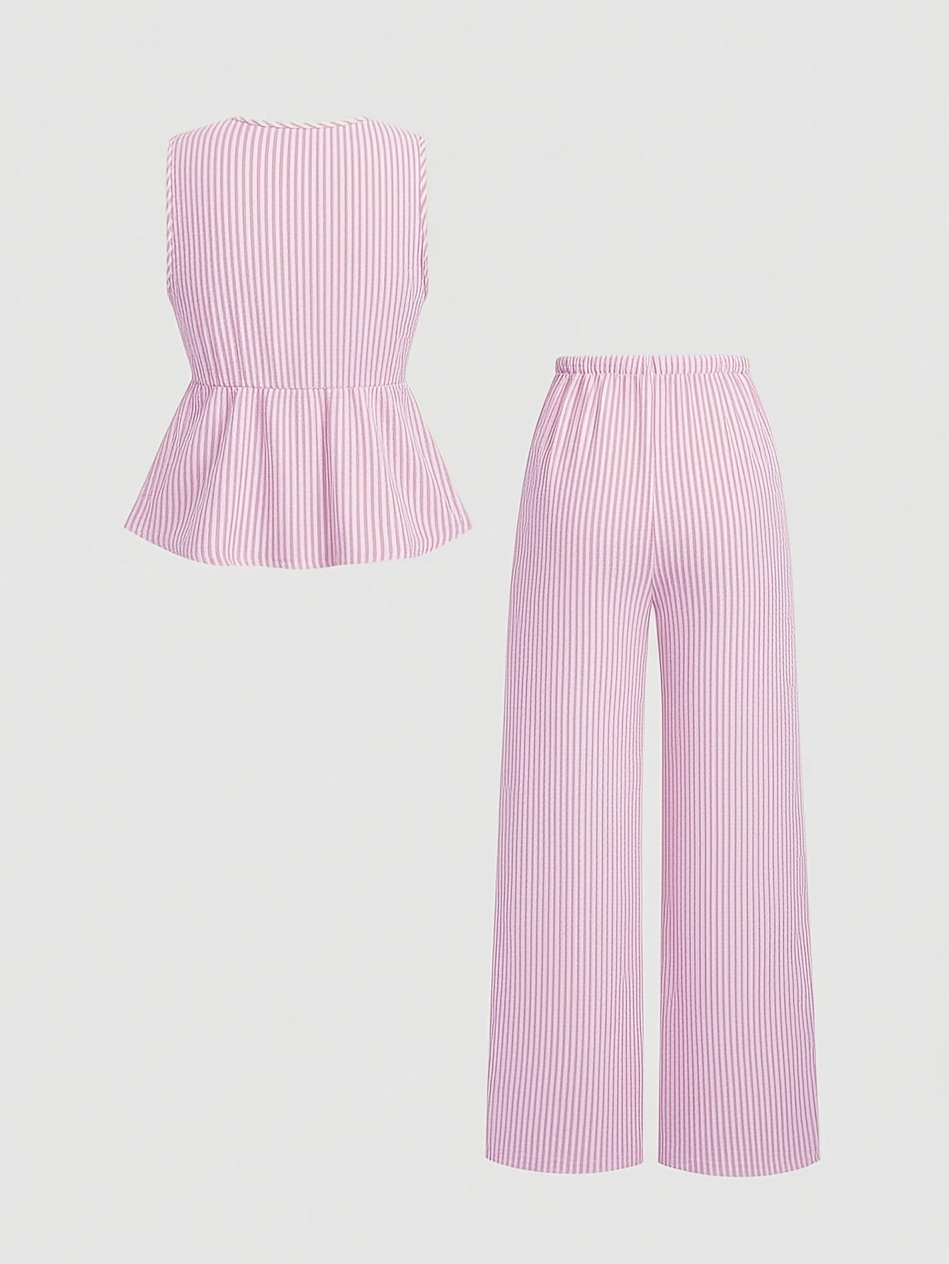 2pcs Women's Summer Tie Front Waist Cinched Sleeveless Top + Wide Leg Pants Set | Minimalist Plaid Design, Ideal for Daily Outings Commuting Dates and Multi-Scene Wear