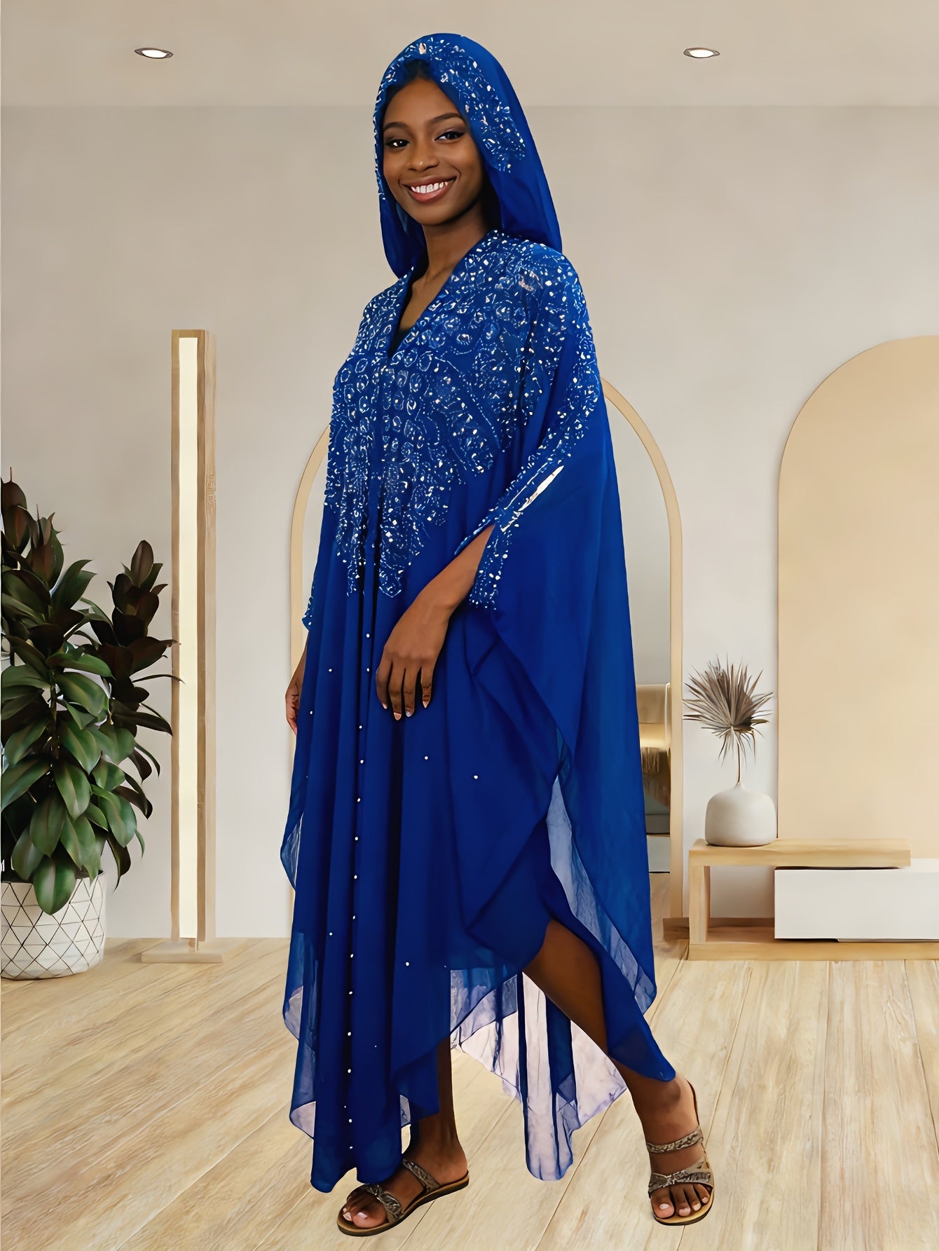 Chic Shawl Adorned with Sequins And Rhinestones for Spring - Features a Relaxed Fit, Long Sleeves, Tassel Details, And Golden Accents, Ideal for Fashion in The Middle East And Southeast Asia, a Dazzling Outfit