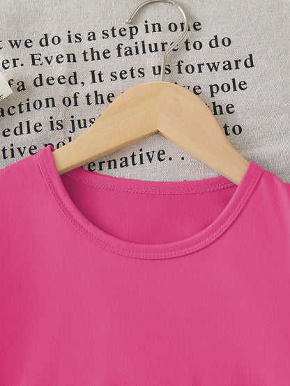 Fashion Girls' "SASSY SAURUS" Cartoon Letter Print Loose T-Shirt | Casual Summer Knit Top with Crew Neck, Slight Stretch Fabric, Regular Sleeves, Asymmetrical Hem - GOURD DOLL
