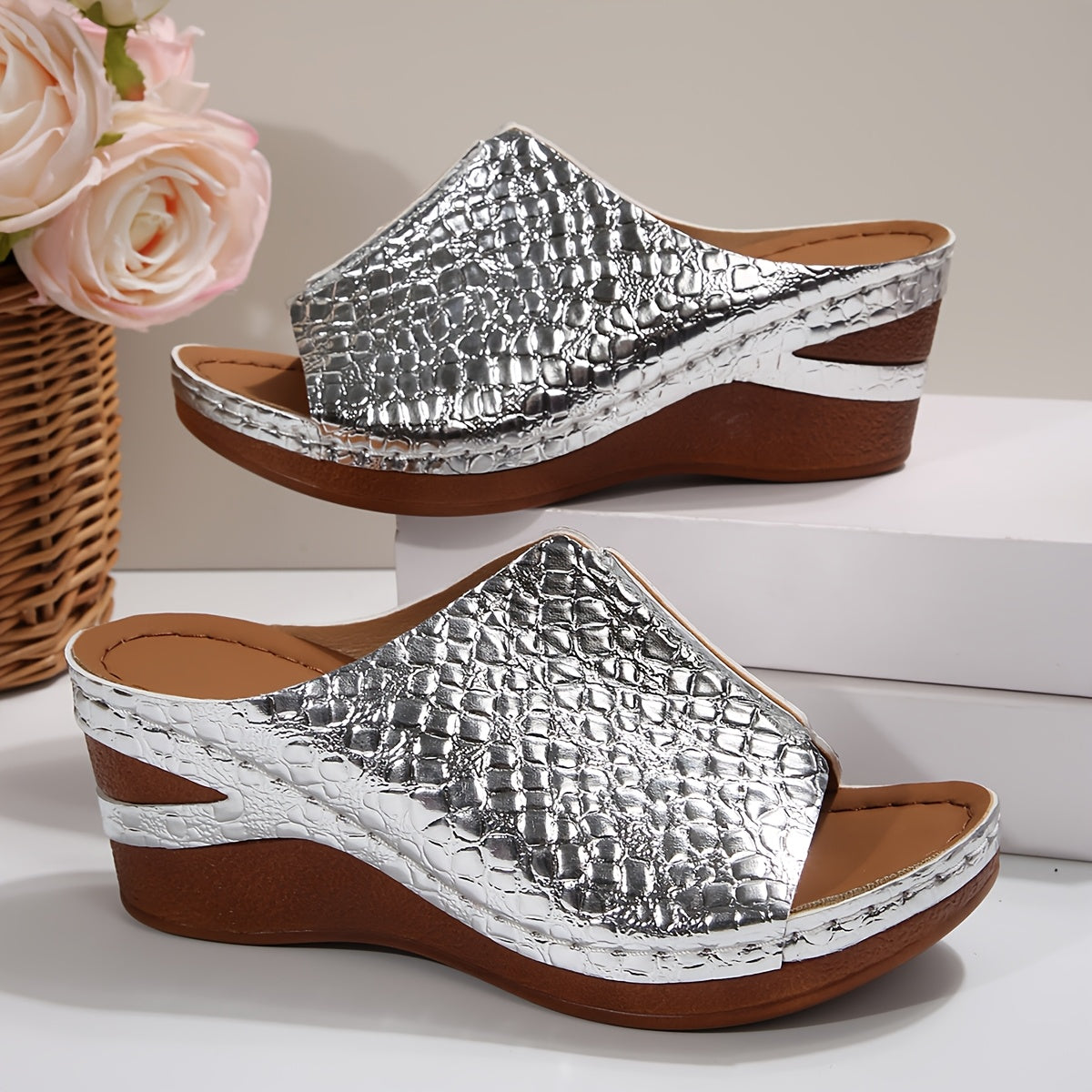 Comfortable And Stylish Slip-On Sandals For Women, Perfect For Both Indoor And Outdoor Use, Featuring A Round Toe Design, Ideal For Casual Wear And Holidays With A Wedge Midsole, Sandals For Women Summer, Womens Sandals, Womens Shoes
