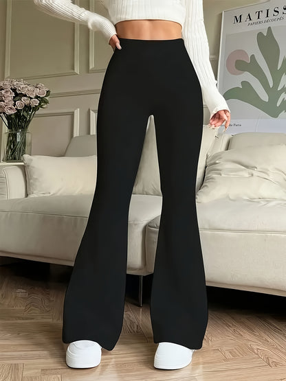 4pcs Of Women'S High-waisted Flared Pants - Medium-pressure Leggings With Or Without Pockets, Plain Color Pants, Suitable For And Casual Wear, Sheer Fabric, Great Gift For, Popular Local Product