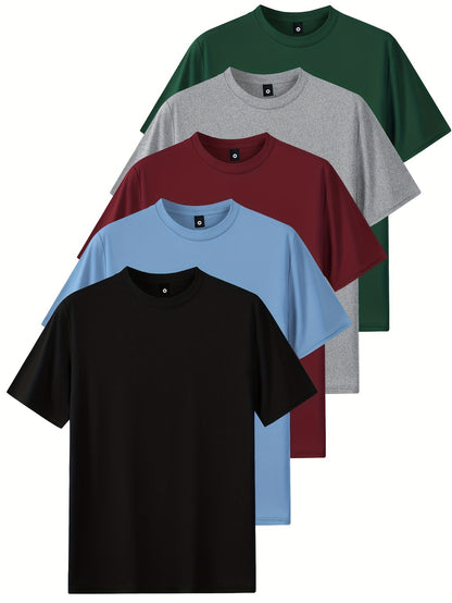 5pcs Men'S Pure Cotton Short Sleeved T-Shirt, Classic Round Neck Black And White T-Shirt Bundling Set, Holiday Gift