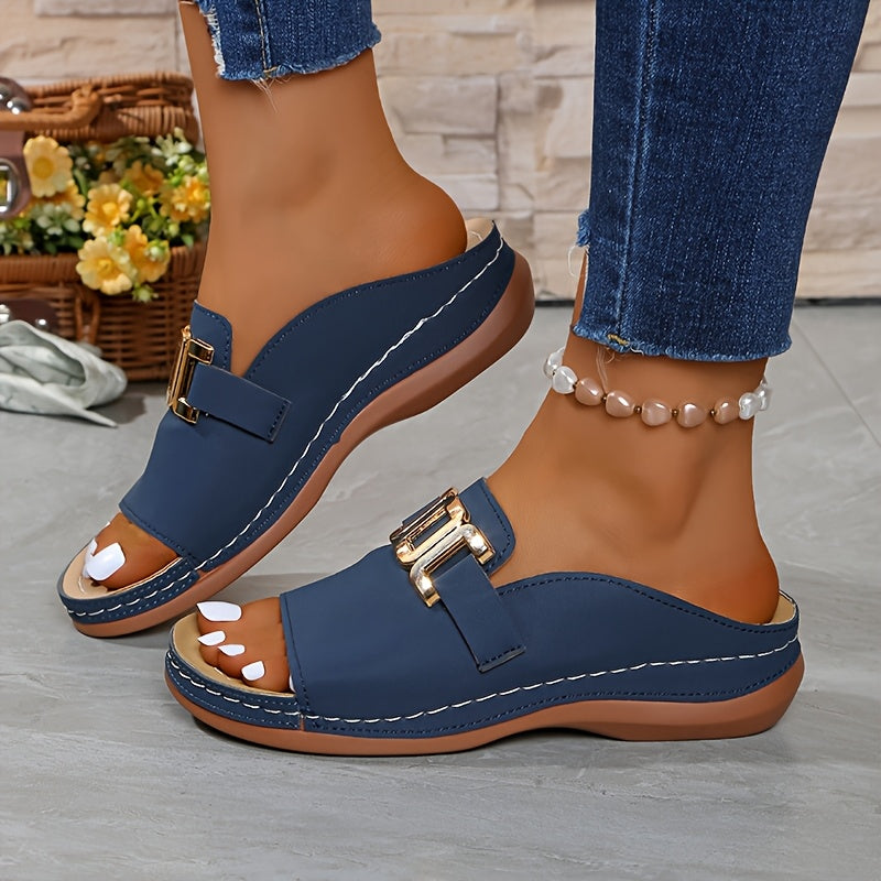 New Model of Women'S Casual, Stylish, Large-Buttoned, Wedge-Heeled Sandals., Women Shoes