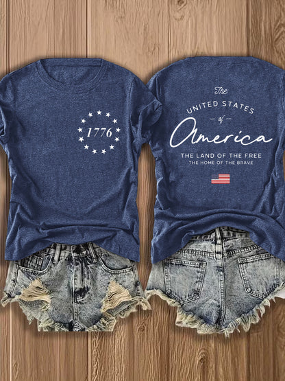 Women' US Flag T-Shirt with 1776 Design & American Symbols - Breathable Short Sleeve Top, Casual Streetwear Blouse-Compatible for - Wear Suitable for Fall Outfits, 4th of, Casual Attire, Machine Washable Non-