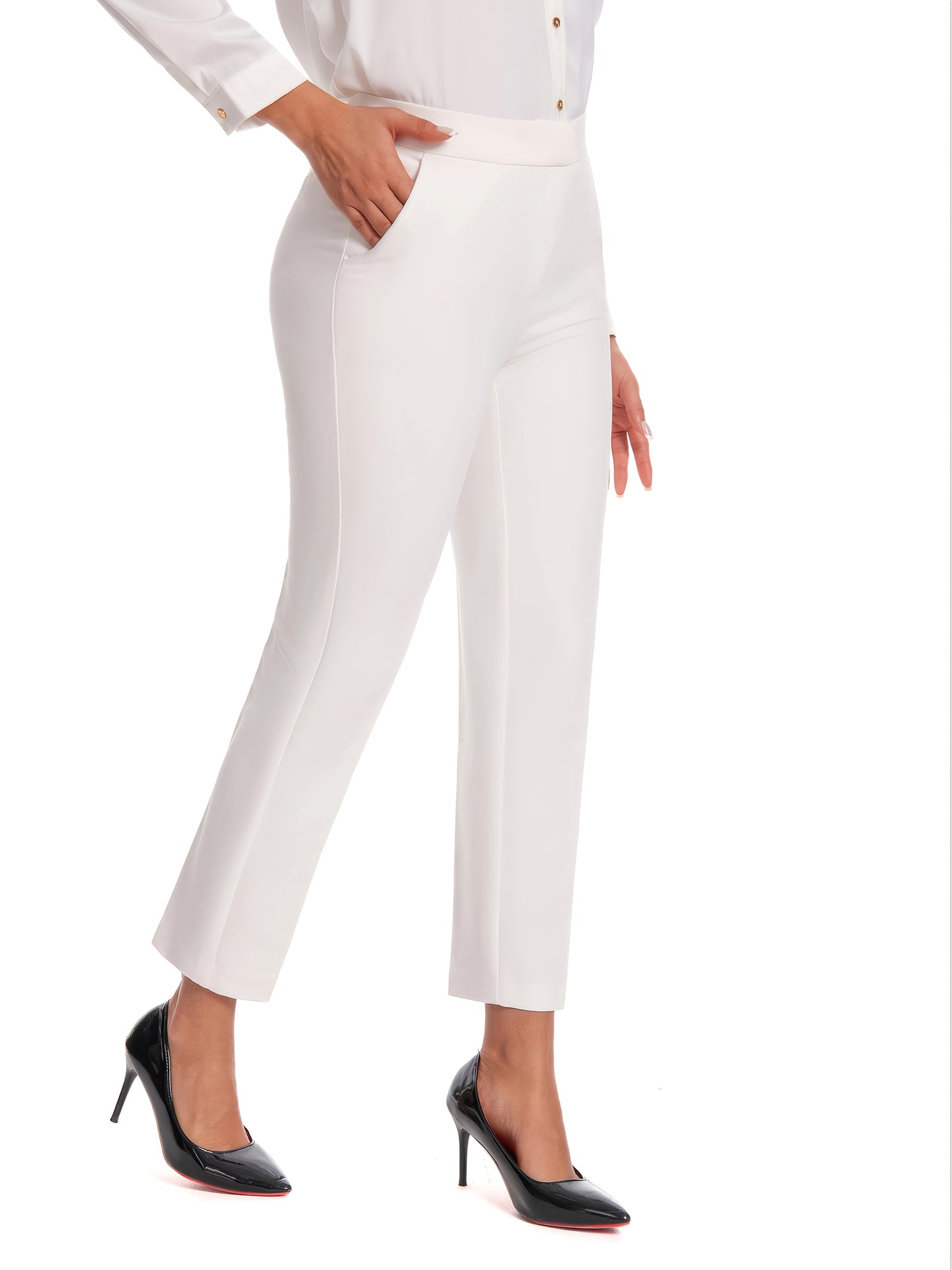 Women'S High Waisted Slim Fit Ankle Dress Pants Stretch Trousers with Pockets, Elegant Office Workwear Bottoms