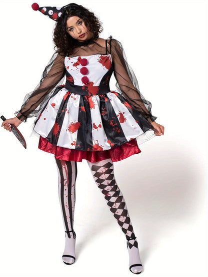 Women'S Spooky Clown Costume, Frightening Jester Attire for Halloween