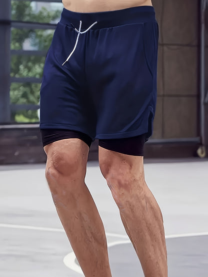 2-Piece Set Mens Running Shorts, 2-in-1 Shorts, Workout Running Shorts For Men, 7-Inch Gym Yoga Outdoor Sports Shorts