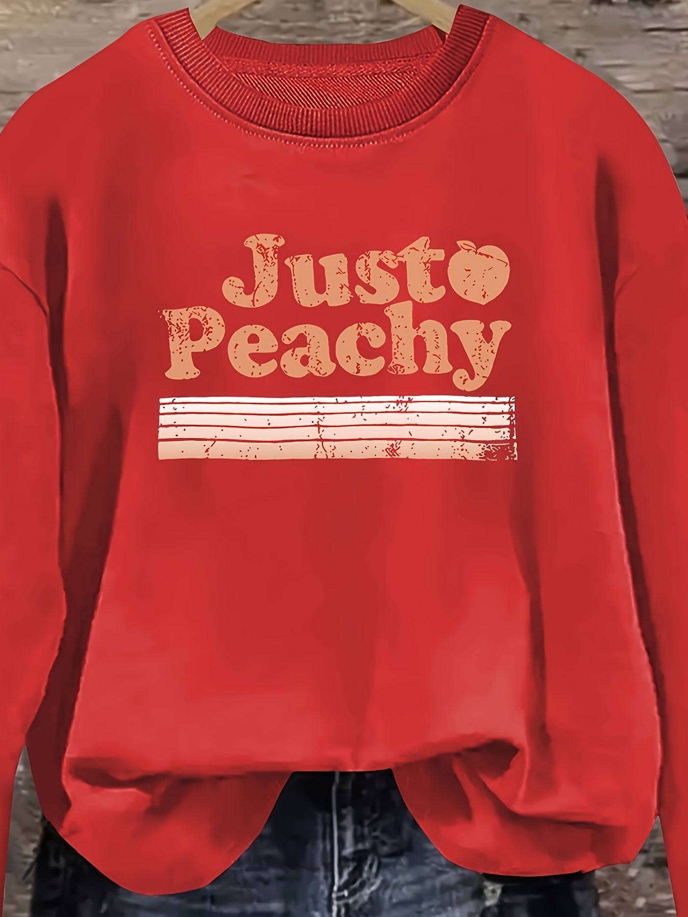 Just Peachy Women's "Just Peachy" Pattern Printed Crewneck Sweatshirt- Polyester Fiber, Loose Fit, 280g Heavyweight Fabric, Machine Washable, Autumn Winter Casual Pullover