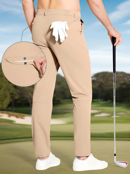Men's Golf Pants - Lightweight Quick-Dry Stretch Formal & Casual Trousers, Straight Fit with Belt Loop, High Quality Breathable Fabric for Golf, Office, Evening Events - All-Season Mens Athletic Pants, Sports Leisurewear, Metallic Button Details, Work Tro