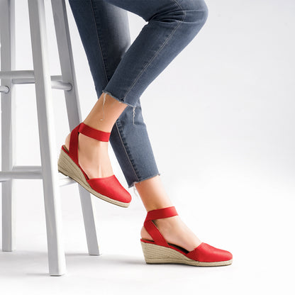 Women's Elastic Ankle Strap Espadrilles Wedge Pump Sandals