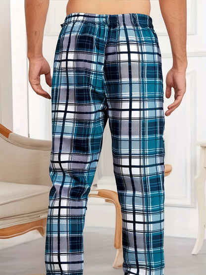 4pcs Set Sleep Pants Autumn and Winter Men's New Plaid Long Trousers Comfortable Lightweight Checkered Home Pants Loose Wearable 4-Strip Combination Elastic Waist Loungewear Soft Pants