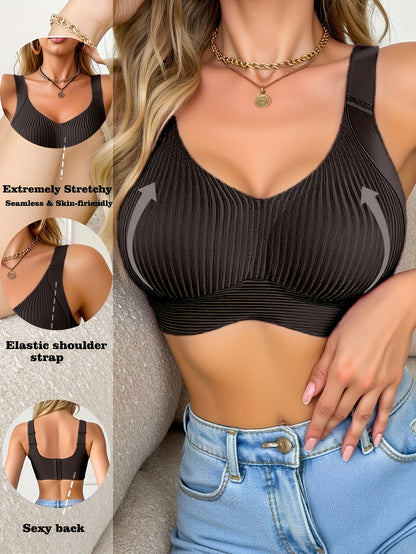 Plus-Size Wireless Women's Bra Suitable for Large Breasts - Full-Coverage Lift & Push-Up Underwire-Free Bust Enhancer with Adjustable Straps, Removable Pads, Seamless Smoothing Lingerie for Daily Wear & Special Occasions