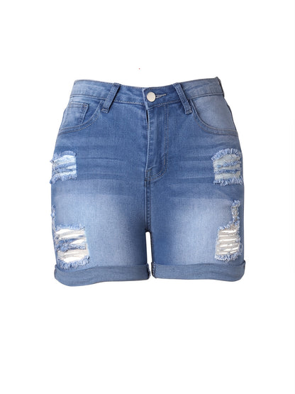 Women'S Fashion Casual Multifunctional Loose Denim Shorts, Versatile Denim Hot Pants, Casual Street Jeans, Trendy Ripped Denim Shorts with Ripped Cuff Detail Design, Essential for Daily Commute, Parties, And Electronic Music Festivals, Gift