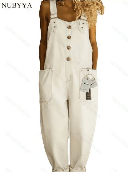 Retro Washed Loose Fit Denim Jumpsuit for Women Casual Adjustable Buckle Closure 2026
