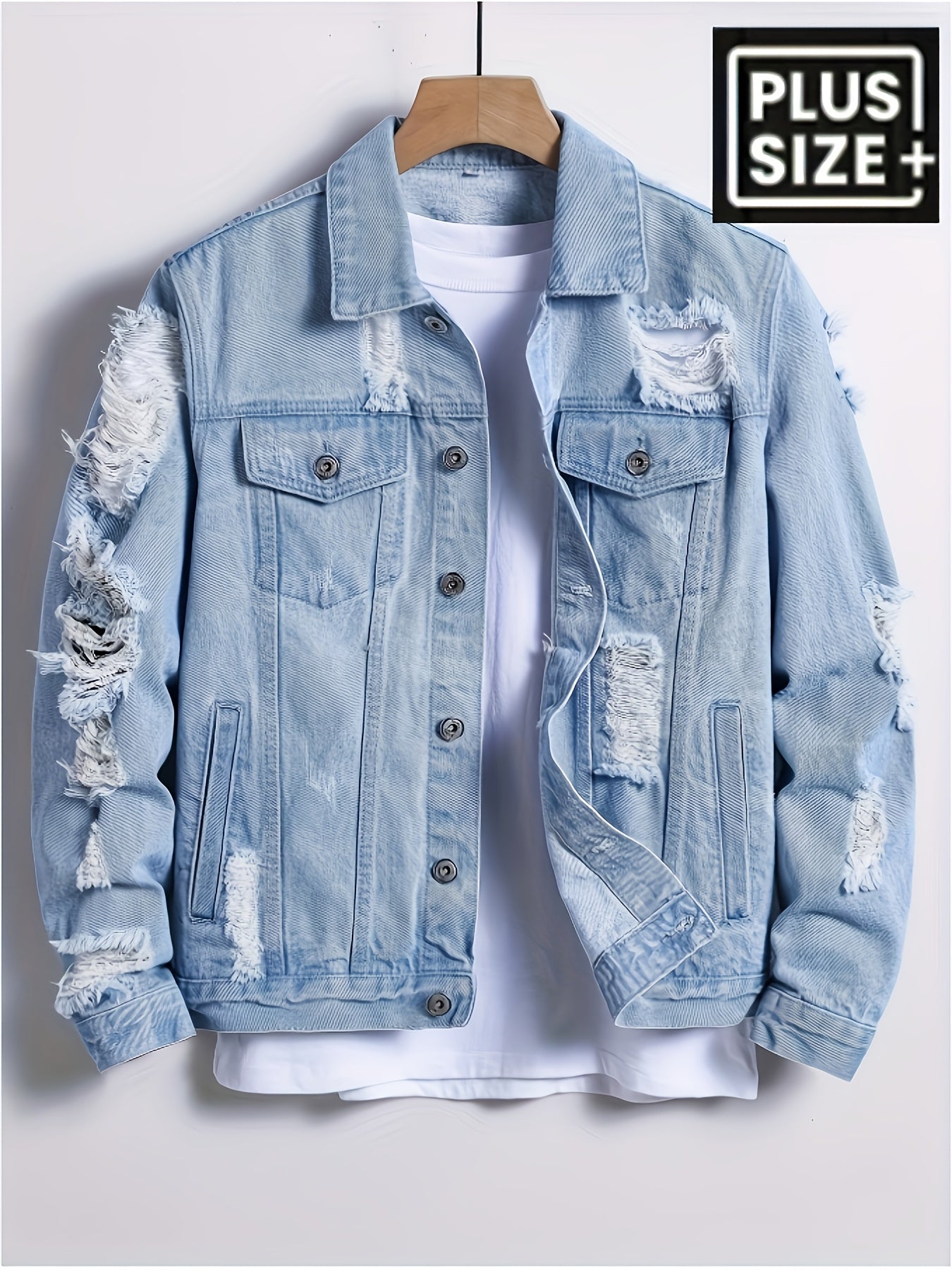 Men's Light Blue Denim Oversized Slim-Fit Denim Jacket - product view 3