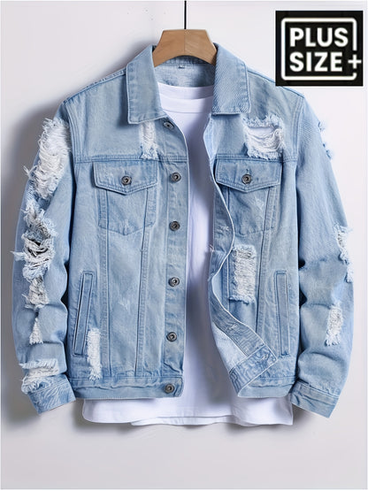 Men's Light Blue Denim Oversized Slim-Fit Denim Jacket - product view 3